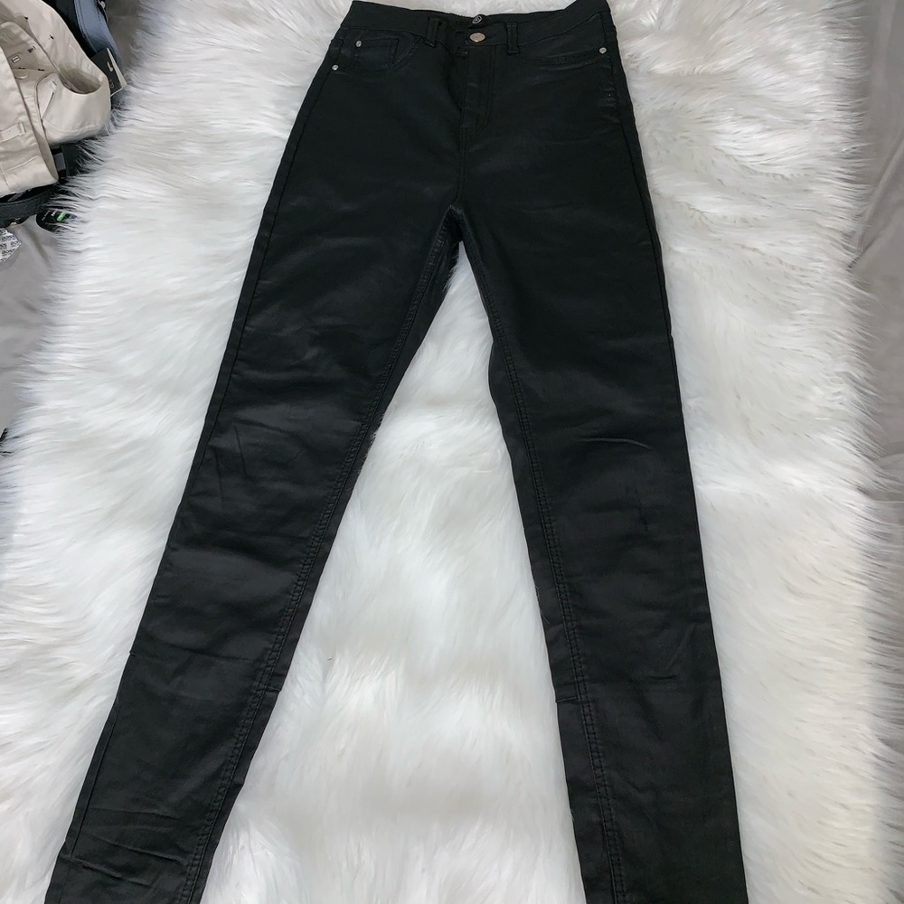 Missguided Black Fox leather pants